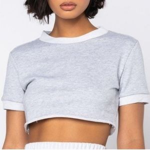 Stasia Sweat Crop Cut Off Short Sleeve Crop baby tee Sweat Tee Shirt Size Small
